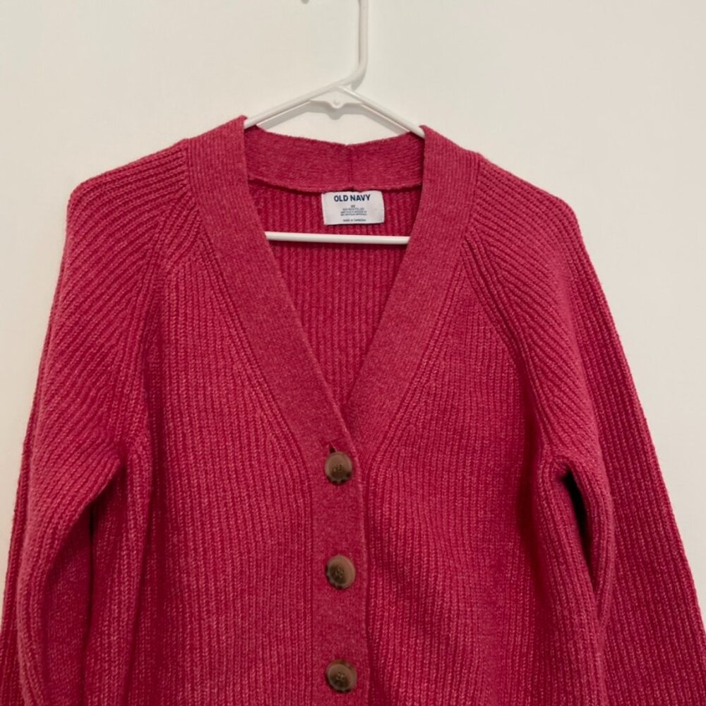 OLD NAVY Shaker Stitch Cardigan Sweater Magenta / Berry Pink Chunky Knit Relaxed - Picture 5 of 15